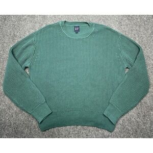 Gap Sweater Mens Large Green Waffle Knit Crewneck Cotton Pullover Textured